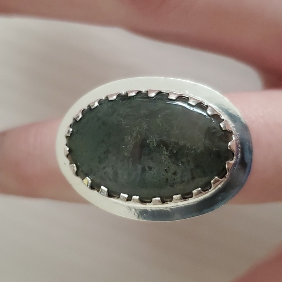 New Witchy Moss Agate Horned Crescent Moon 925 Silver Ring. - Picture 5 of 9